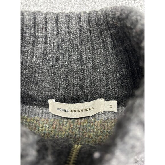 Rocha.John Rocha Sweater Womens Small Gray Purple Striped Full Zip Lambswool - Picture 2 of 7